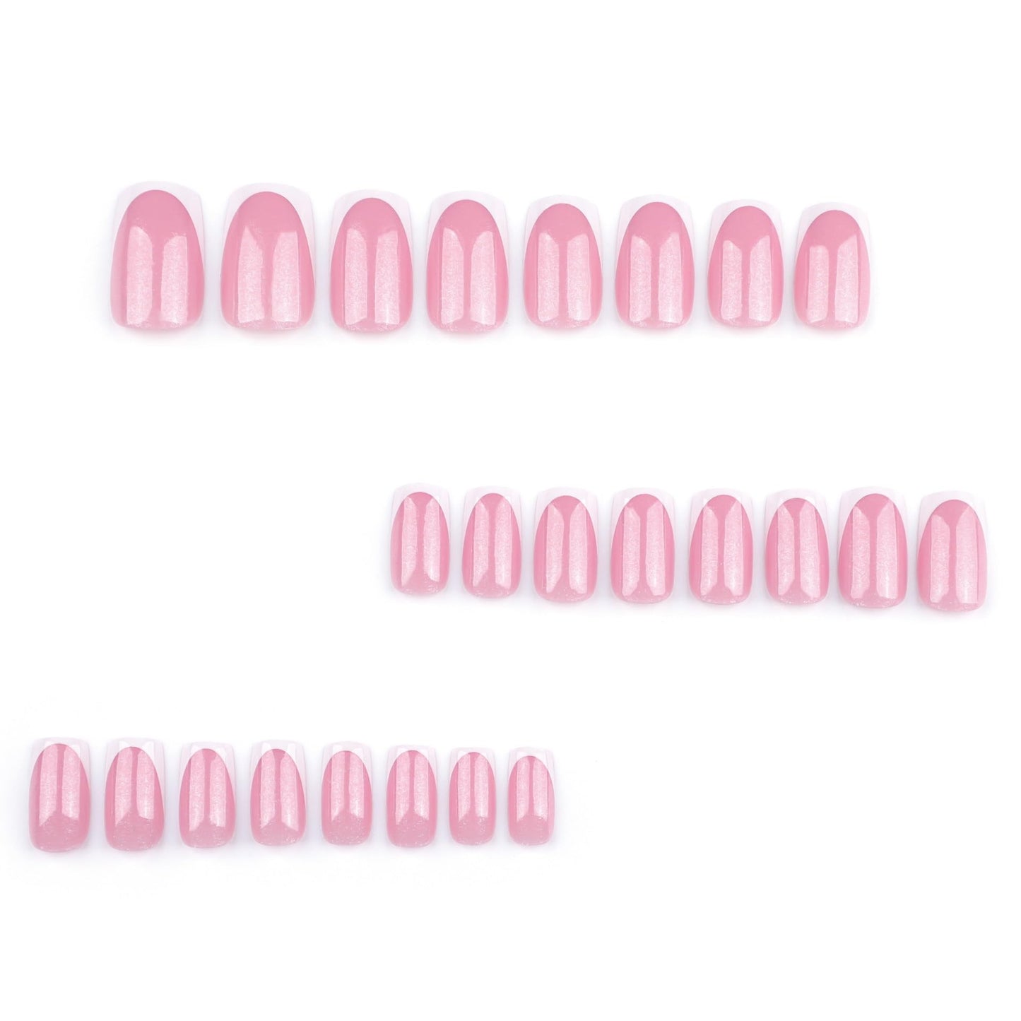 CTTHNBD Press on Nails Square - Medium, White French Tip Fake Nails - Glossy Glitter Full Cover Stick on False Nails - for Women 24 Pcs