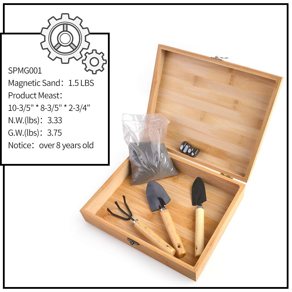 SPACECARE Magnetic Zen Sand Garden with 1.5 Lbs Iron Fillings, 4 Magnets and 3 Tools, Wooden Box Toy for Science, Stress Relief, Creativity and Teen Education