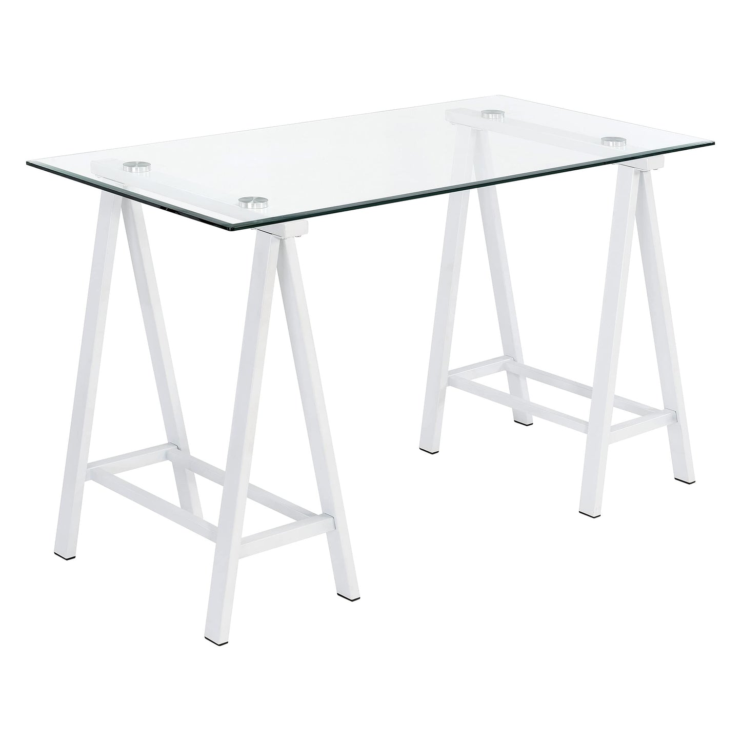 OSP Home Furnishings Middleton 47 Inch Desk with Clear Beveled Glass Top, White Base