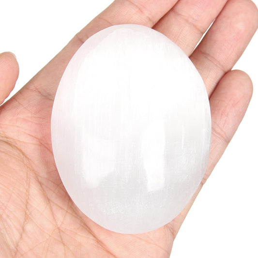 Orientrea Selenite Palm Stone-1 Pc 110-130 Grams Selenite Pocket Energy Stone, Smooth Healing Crystal Worry Stone
