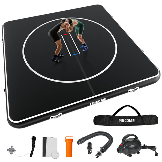 FINCOME Inflatable Wrestling Mat 16ft/13ft/10ft, 4" Thick Foldable Jiu Jitsu Mats Wrestling Mats for Home Outdoor Indoor, Waterproof PVC Mat for Gymnastics, BJJ, MMA, Grappling, Judo, Boxing,16ft*16ft*4inch Black