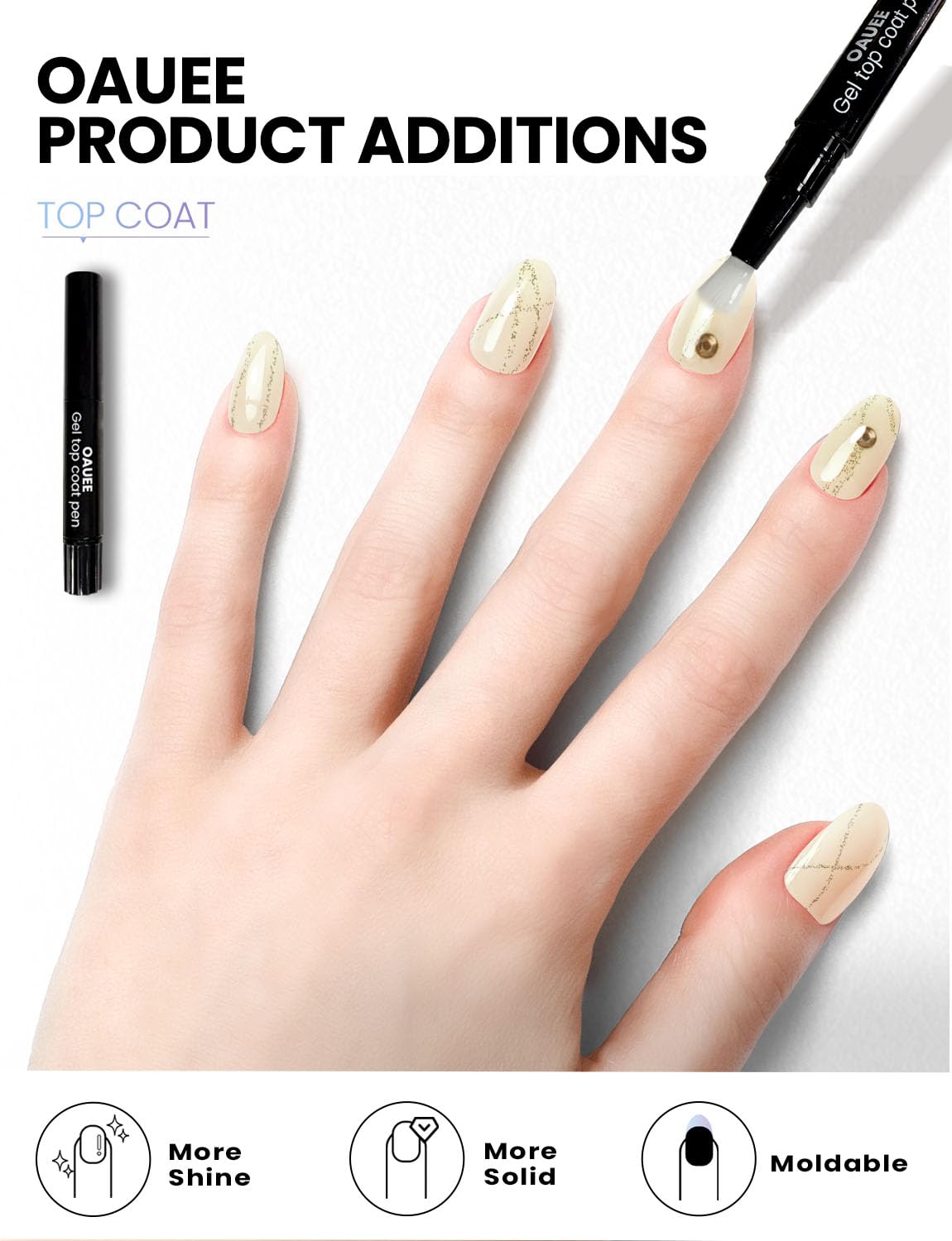Oauee Semi Cured Gel Nail Strips | Built-In Gel Top Coat | UV Light Required | Salon Quality, Easy Application And Removal (Golden Whisper)