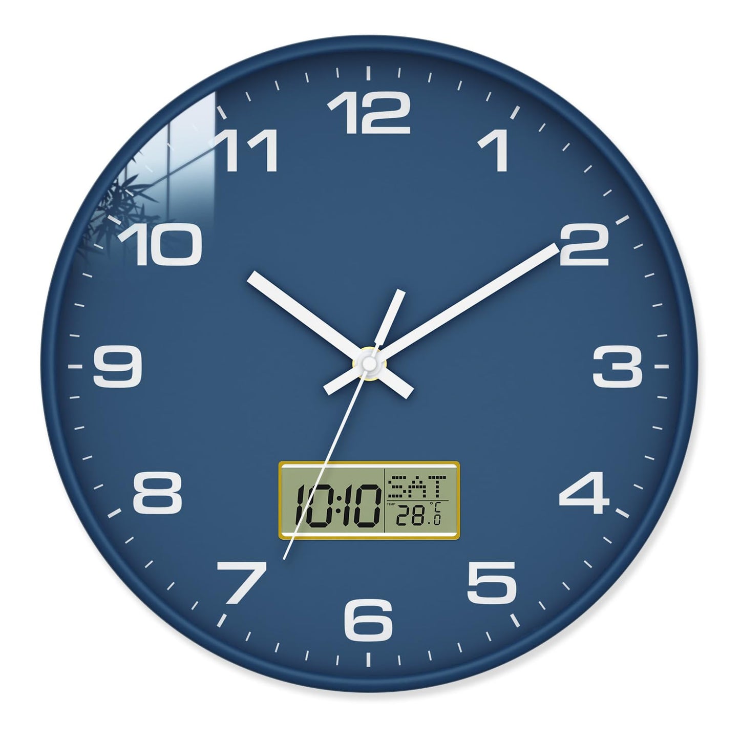 12 Inch Wall Clock, Silent Non-Ticking Analog with LCD Display, Battery Operated, Perpetual Calendar, Date, Weekday & Temperature (°C/°F), Tempered Glass for Living Room, Bedroom, Kitchen, Office