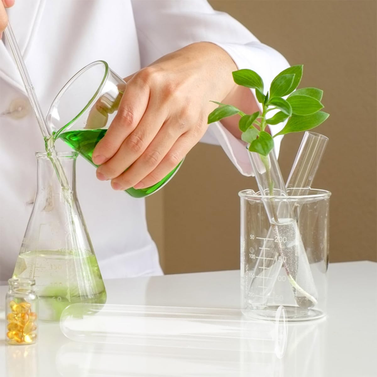 KALLORY 4Pcs Glass Test Tube Vases Hydroponic Propagation Planter Tubes 2.5X3X18Cm Glass Plant Holder for Home Office Desktop Terrarium Decor