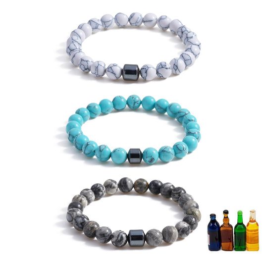 ZHDHDQ 3PCS Glame Anti Alcohol Bracelet for Men Women，Stone Volcanic Stone Reduce the Urge Drinking Alcohol Manifestation Relieve Anxiety Stress Jewelry Gift (grey/emerald green/ashen)