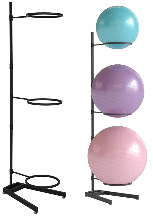 Tcatec Yoga Ball Holder, 3 Tiers Exercise Ball Holder Heavy Duty Stability Ball Stand Gym Accessories Vertical Ball Storage Rack Organizer for Commercial & Home Use