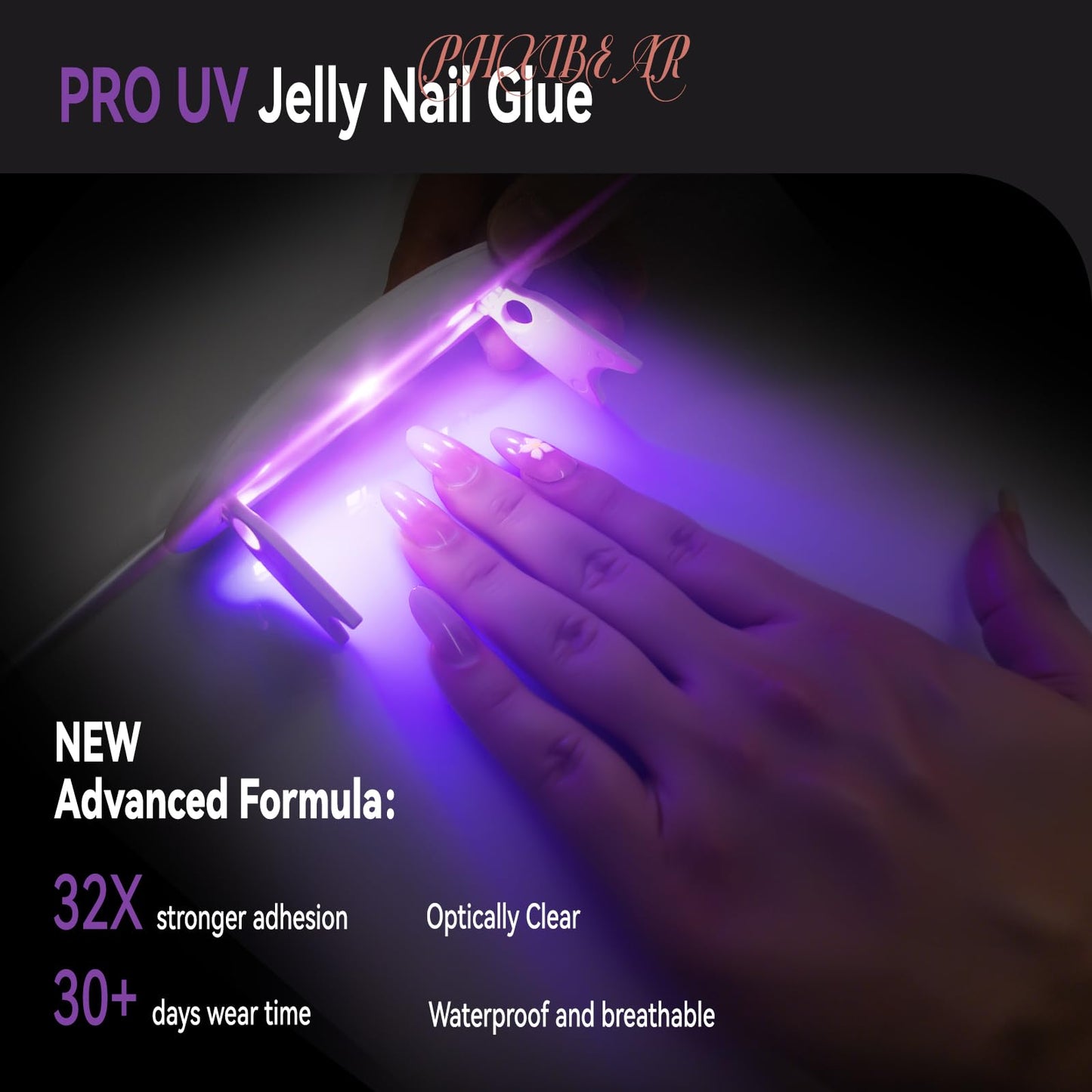 PHIXBEAR PRO UV Jelly Nail Adhesive Tabs Glue Stickers (288pcs), 32X Strong UV Nail Glue for Press Ons, Waterproof Super Sticky Long Lasting, Large 12 Size Easy Remove
