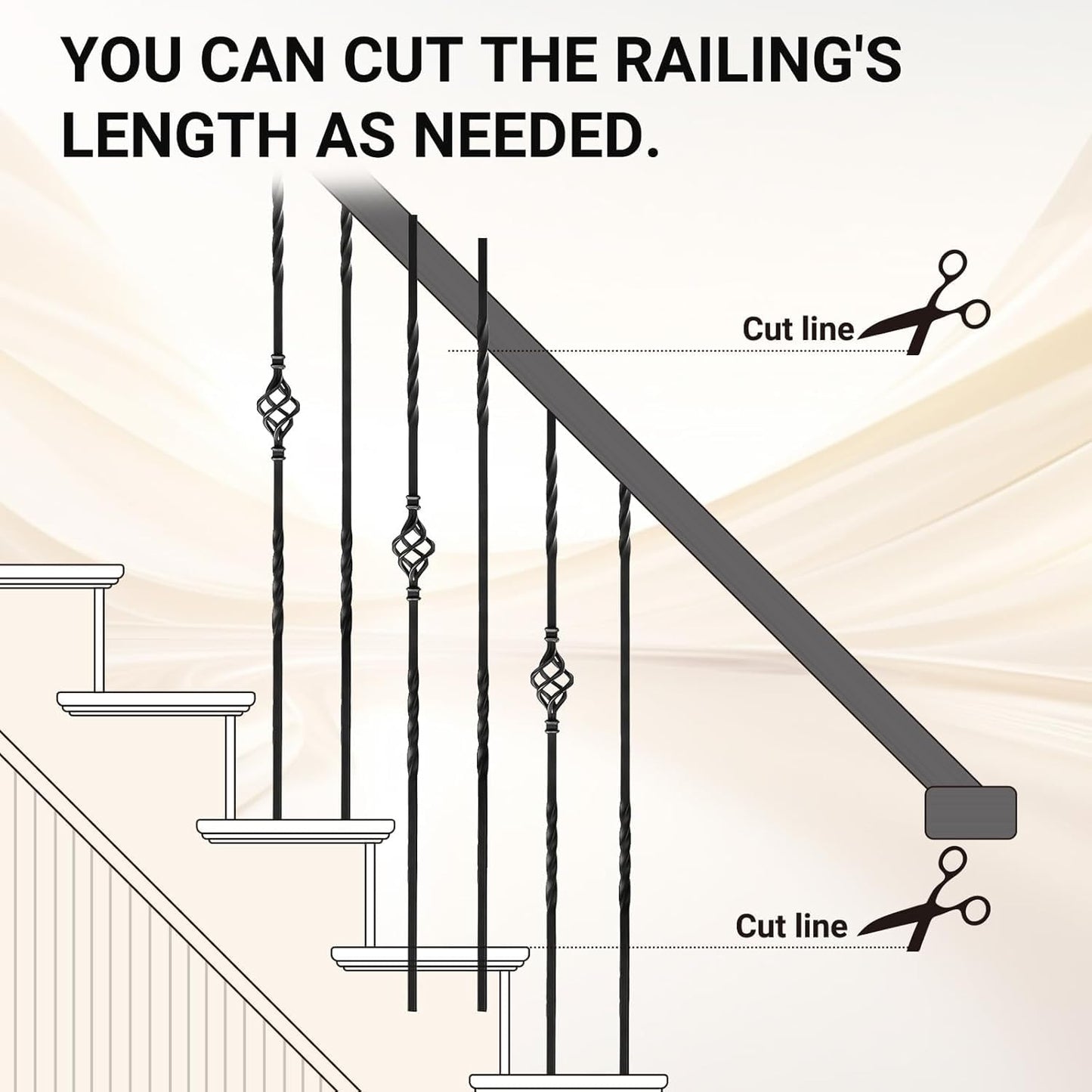 Belinova 30 Pack Wrought Iron Balusters 44'' Hollow Staircase Balusters with Swivel Shoes Balusters for Staircase Interior Double Twist Stair Basket Decorative Spindles for Staircase Indoor
