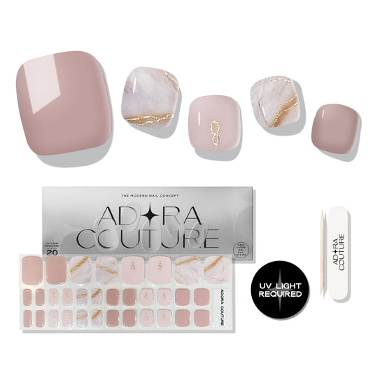 Adora Couture Semi Cured Gel Nail Strips - 32 pcs Gel Pedicure Stickers, Easy to Apply & Remove Toenail Stickers, Salon Quality at Home & Long Lasting - UV Nail Lamp Required - Brown Jewelry P
