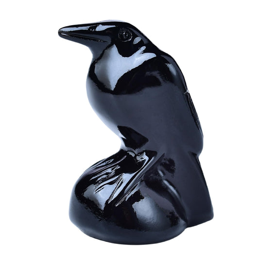 WUYOUSHI Natural Obsidian Crystal Raven Statue 2" Healing Crystal Handmade Sculpture Lucky Guardian Pocket Statues Reiki Meditation Office Home Decoration Gift