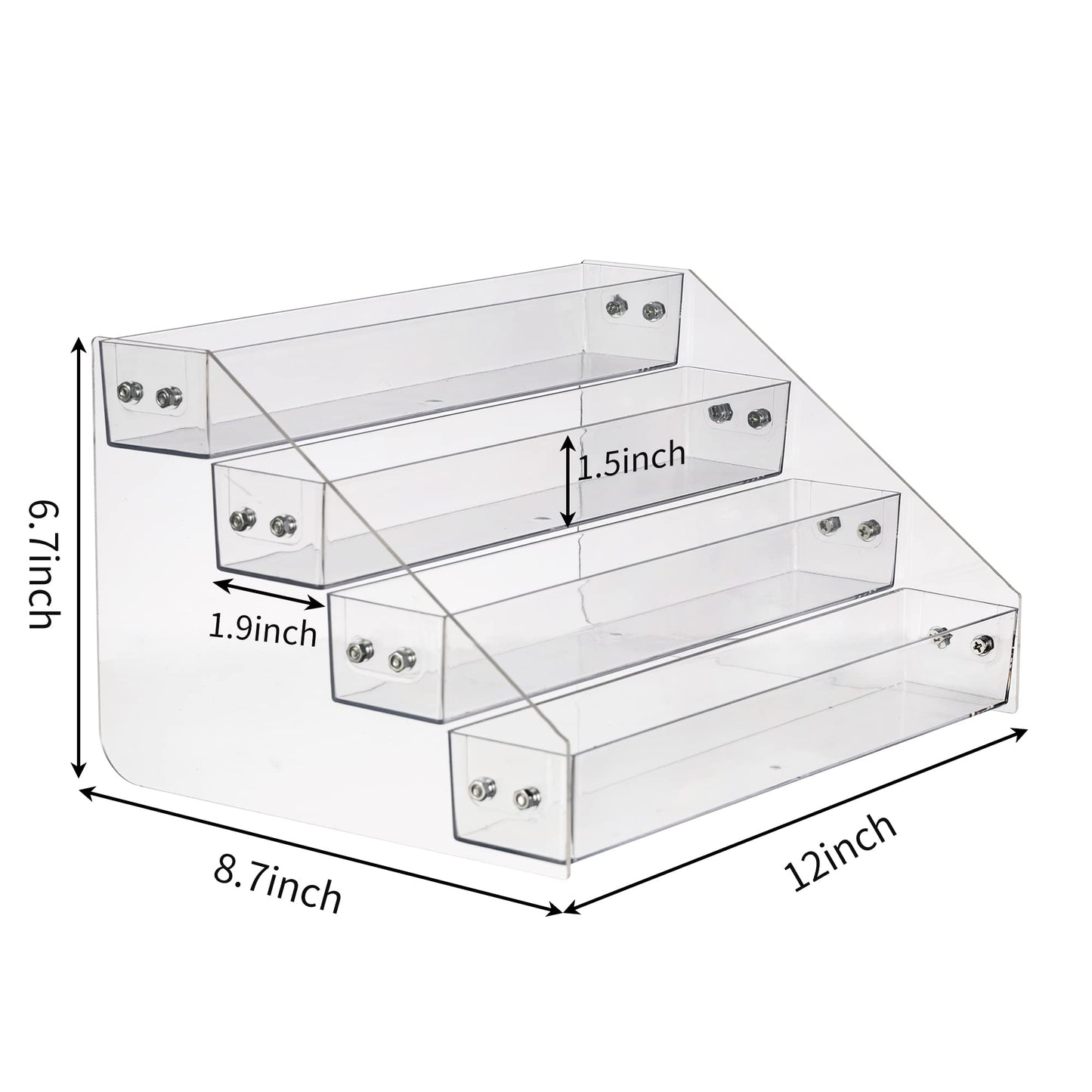Kihor Acrylic Spice Rack, Tiered Spice Rack Shelf Seasoning Organizer for Countertop, Cabinet, Pantry, Kitchen Storage - 4 Tier