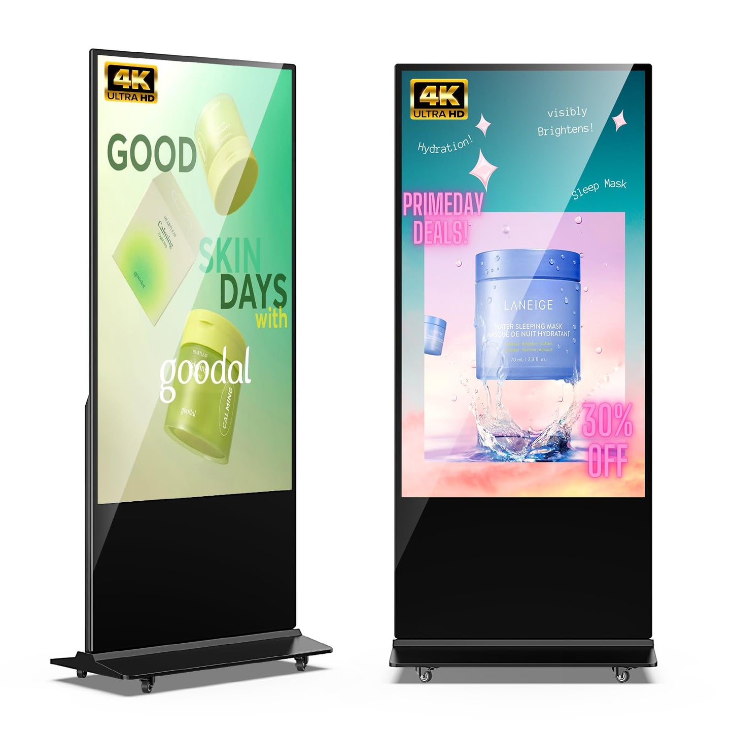 65 Inch 4K Digital Signage Display, Indoor Floor Standing Advertising Display Kiosk Android System,Commercial LCD Totem Support HDMI-in,Free Customization Stickers and Lifetime CMS System(Black)