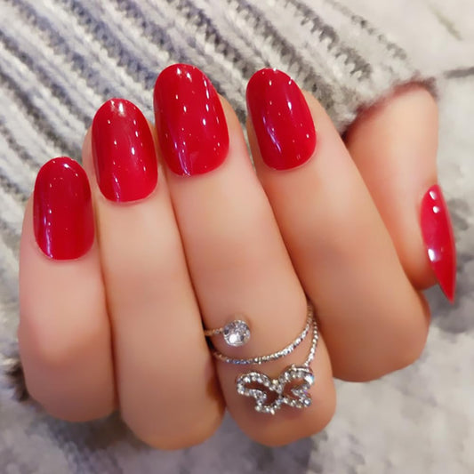 RUPOFUZA Red Press on Nails Short 24Pcs Square Fake False Nails with Solid Colour Designs Acrylic Nail Press ons Artificial Stick on Nail for Women