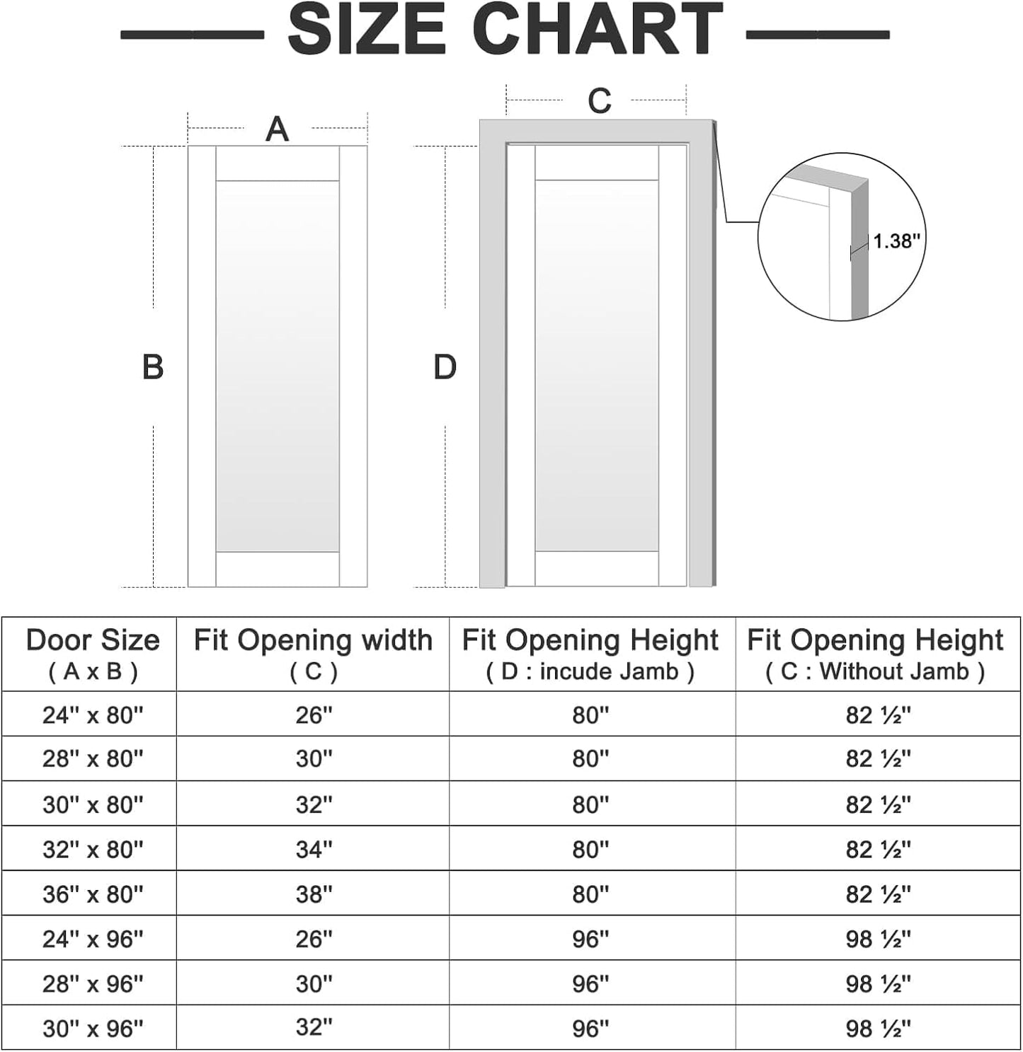CRUTOP 32''x80'' Pre-Built Frosted Glass Interior Door Slab Shaker, for Barn Door, Pocket Doors, French Doors, for Pantry, Bedroom, Closet, Laundry & Bathroom, White Prefinish&Paintable