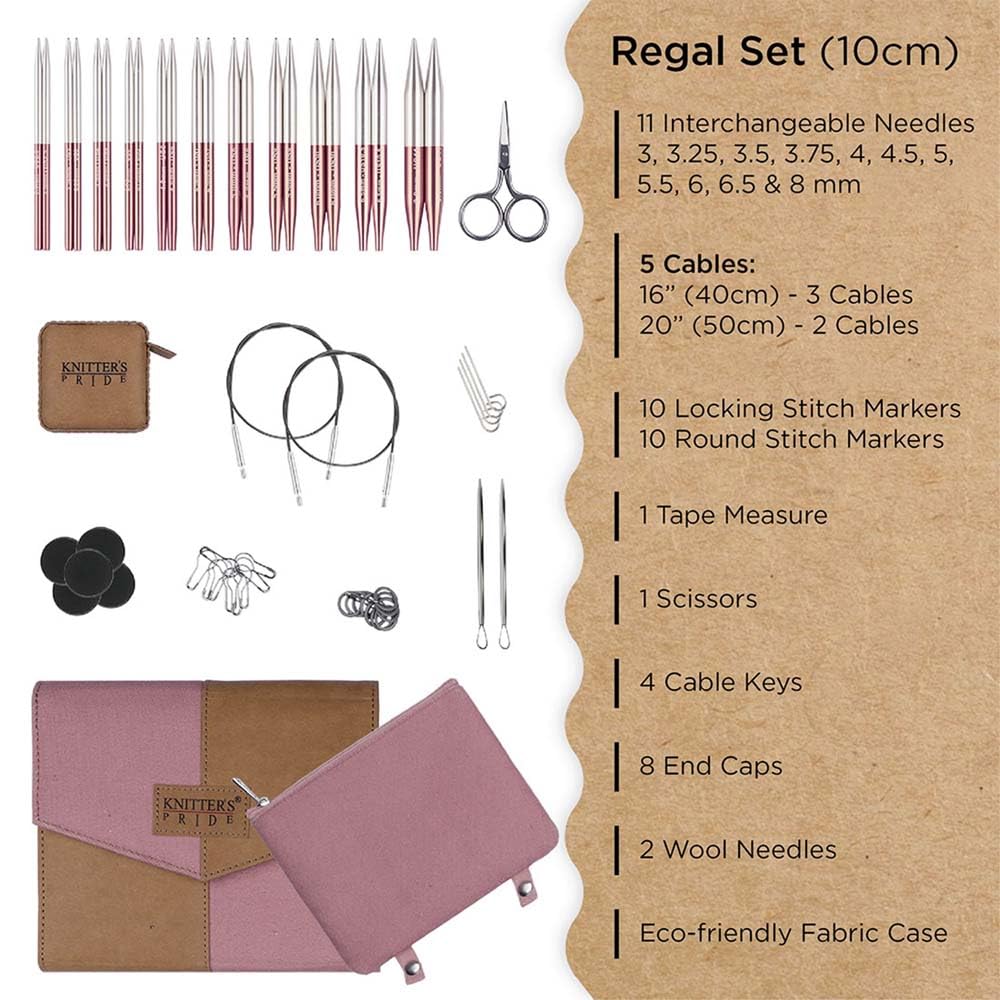 Knitter’s Pride Rosemist Regal Interchangeable Needle Set 4"" (10cm) – 11 US Sizes (2.5 to 11)