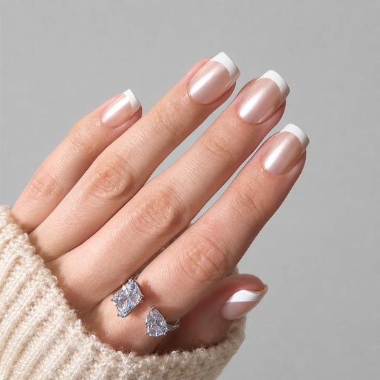 PaintLab Press On Nails - Iconic Frenchie Short Square French Tip Fake Nails, 30 Nails in 15 Sizes with Glue, Reusable Salon Quality Press On Nails