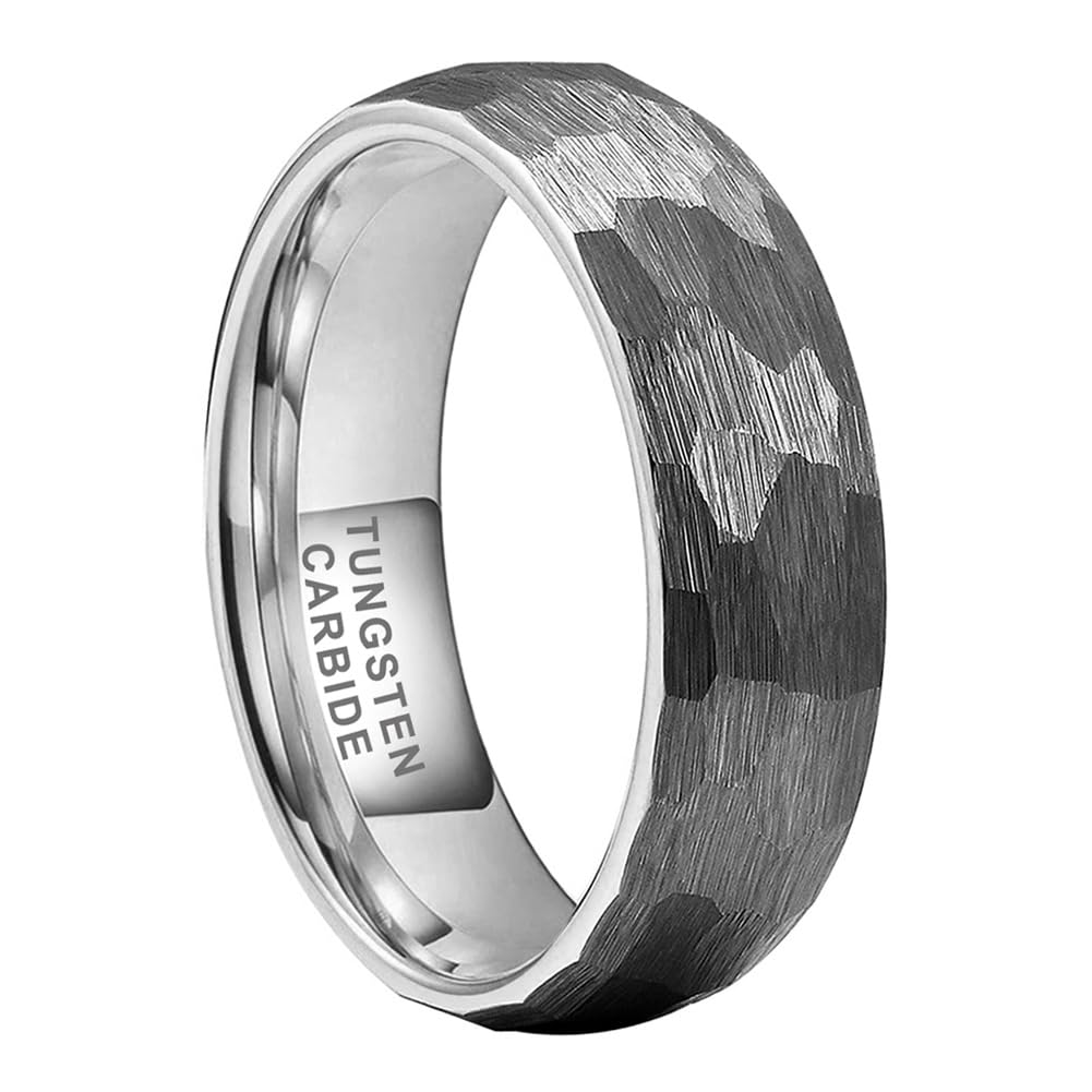 TUTISS 6mm Hammered Tungsten Rings for Men Women Fashion Engagement Wedding Bands Domed Matte Finish Comfort Fit Size 5