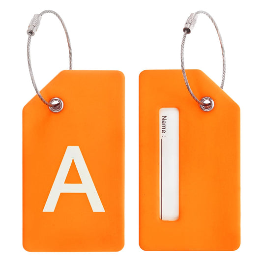 PATIKIL Initial Luggage Tags, 2 Pcs Silicone Suitcase Tag Identifier ID Card Holder Unique Luggage Name Tags with Stainless Steel Loop, Letter A, Orange