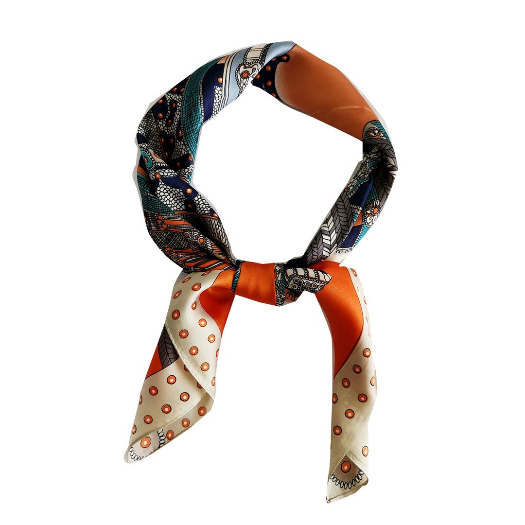 FONYVE Silk Feeling Scarf Medium Square Satin Head Scarf for Women 27.5 × 27.5 inches