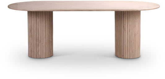 Meridian Furniture Messina Collection Art Deco Travertine Dining Table, Fluted Travertine Bases, Oval Top, 87" W x 39.5" D x 30" H, Beige Travertine
