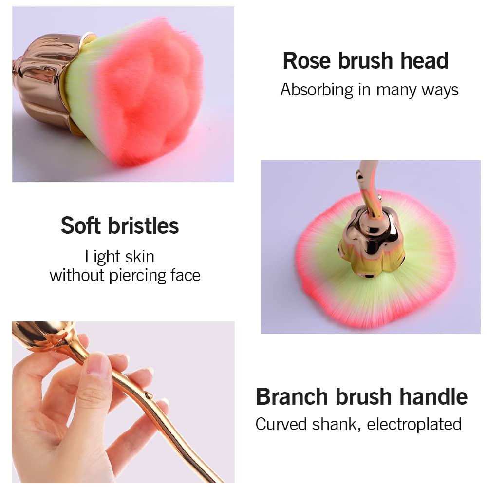 JERCLITY 2 Pieces Rose Makeup Brushes Blush Brush Super Large Face Powder Makeup Brushes kabuki brushes for Powder Cosmetic Nail Dust Brush Loose Powder Brush Makeup Manicure (Gold/Pink)