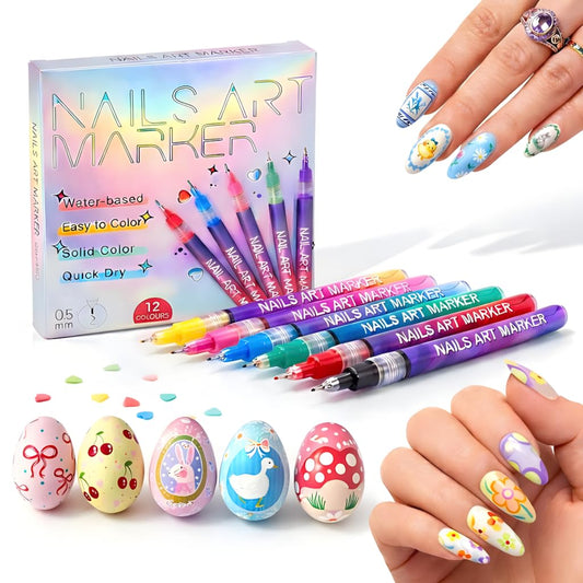 TL HONGPHUC Nail Markers & Nail Pens for Nail Art – 12 Colors Nail Art Pens Set with Precise Tips, Nail Art Markers Ideal for Painting Nails, Creating Cute Designs, Fast Dry & Easy Use