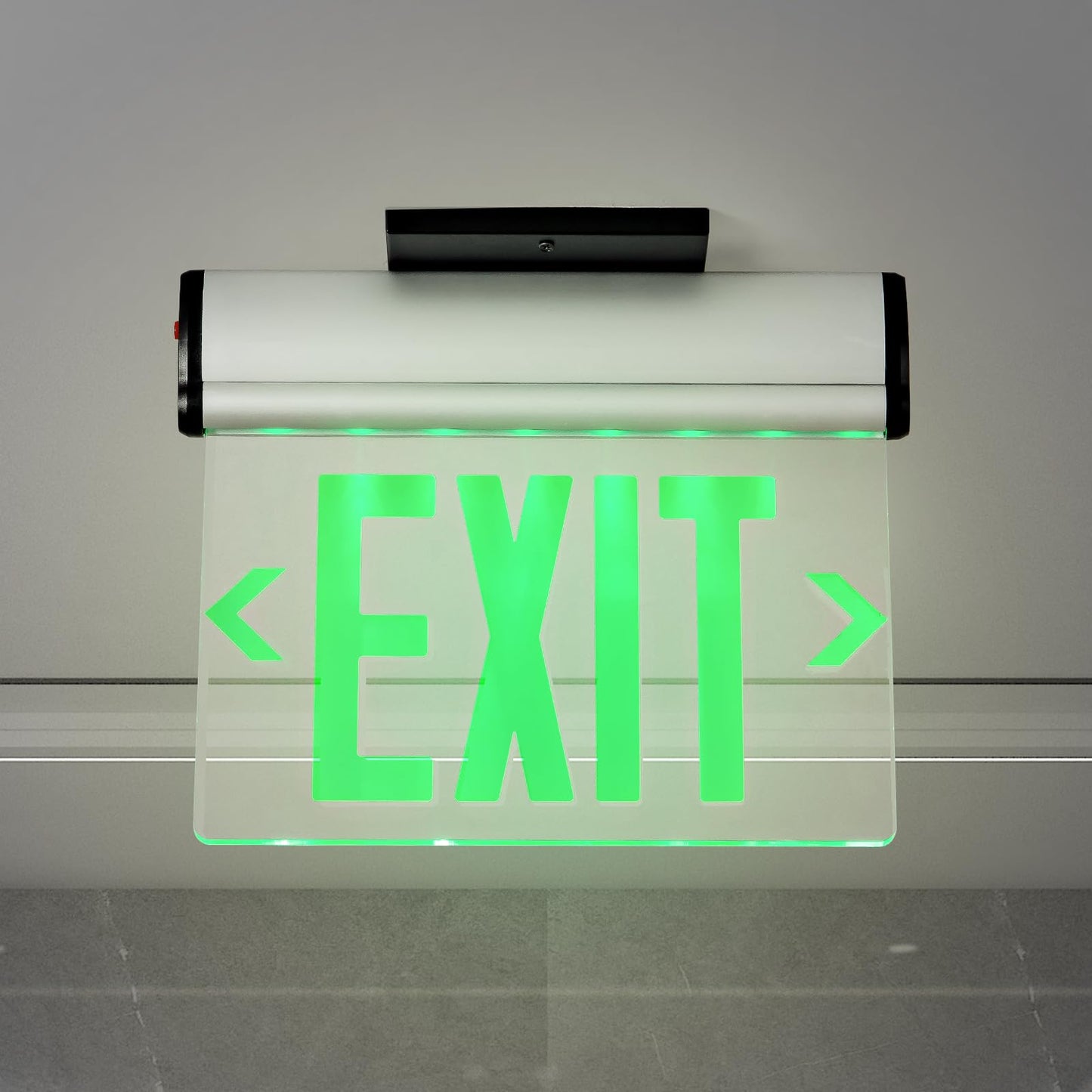 TANLUX Green Exit Signs for Business, LED Edge Lit Exit Sign, UL 924, Hardwired Emergency Exit Lights with Battery Backup, Aluminum Housing with Rotating Acrylic Clear Panel, AC 120/277V, 1 Pack