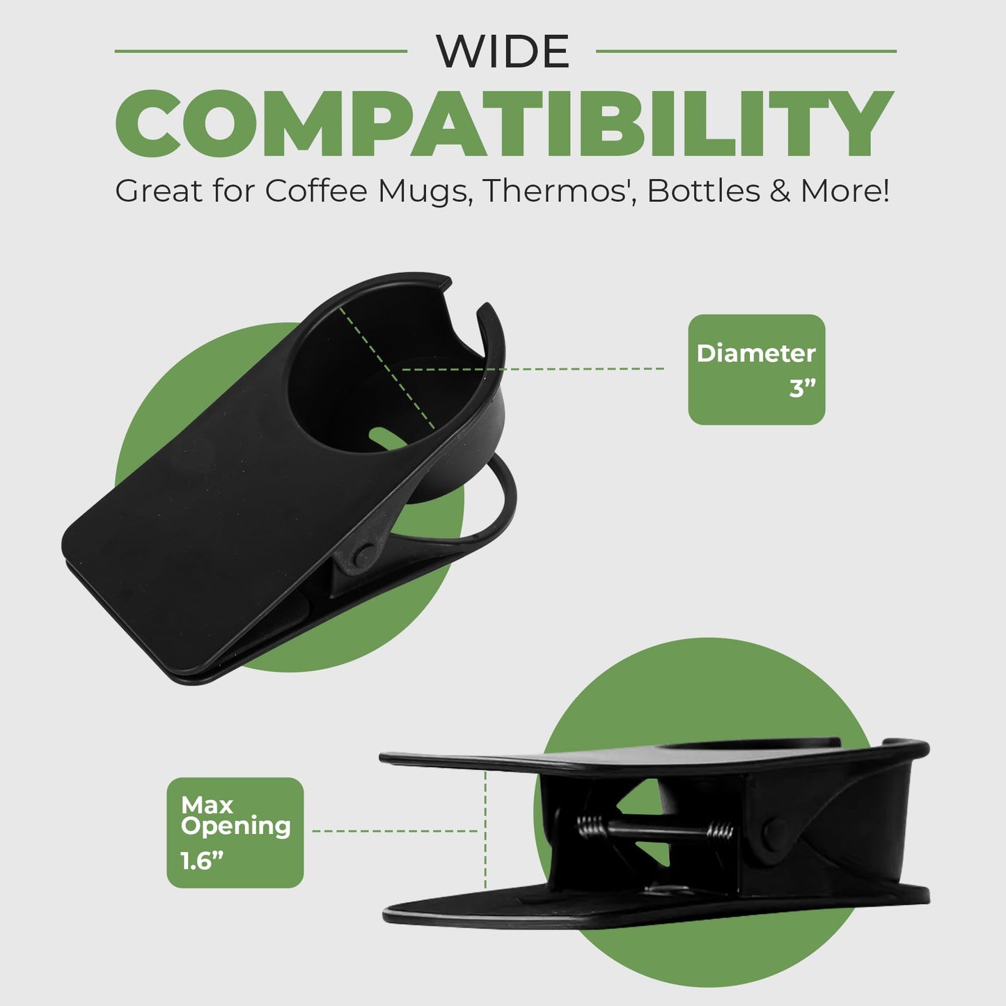 AISLE 3 ESSENTIALS Desk Cup Holder Clamp, Clip On Cup Holder for Desk, Anti Spill Drink Holder with Phone Slot, Clamp On Holder for Coffee Mug Water Bottle Gaming Desk