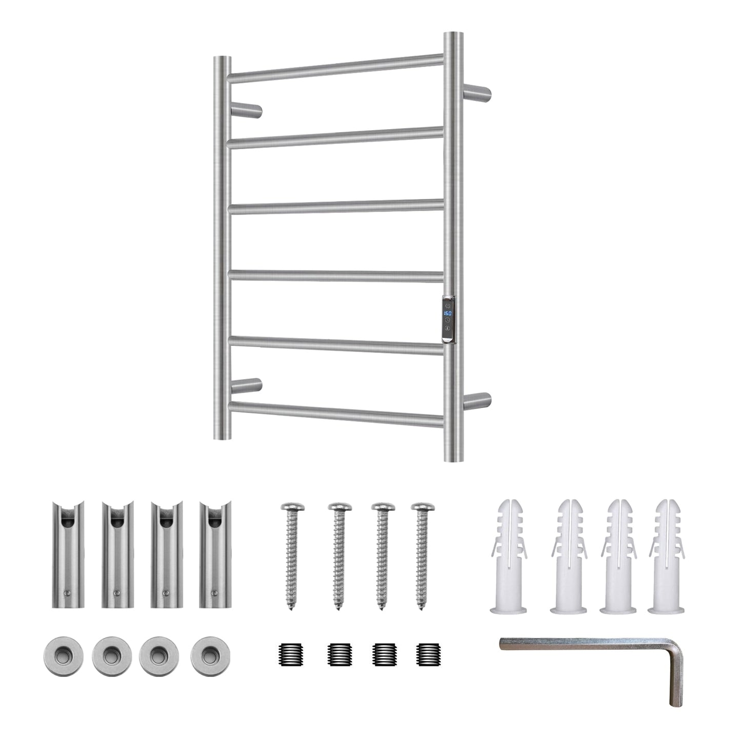 BLARALA Heated Towel Racks for Bathroom, Wall Mounted Electric Towel Warmer Racks with Timer & Temperature Control, 6 Bar Stainless Steel Towel Heater for Bathroom, Brushed Silver, Plug-in