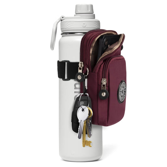Bottle Pouch Gym Water Caddy with Phone Holder, Water Bottle Sleeve Bag with Pocket for Cards, Keys, Wallet, Gym Bottle Accessories for Men Women