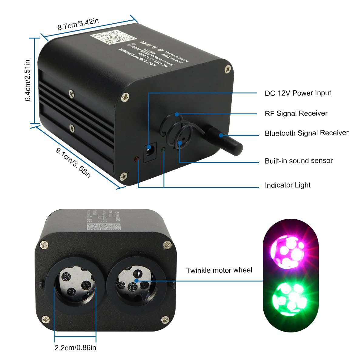 AKEPO 20W Dual-Head APP Twinkle RGBW Fiber Optic Lights, 1300pcs 0.03in 13.1ft/4m Fiber Strands Sound Activated Dual Color Fiber Optic Star Ceiling Light Kit for Car Headliner Star/Home
