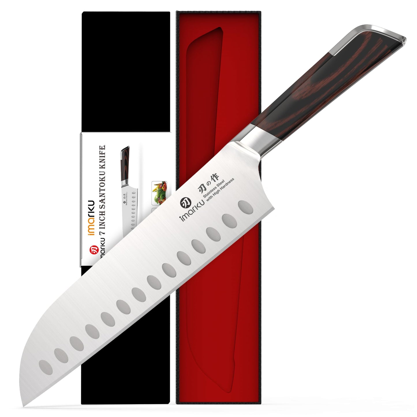 imarku Japanese Santoku Knife 7 Inch, Ultra Sharp Chef Knife, Professional Grade Powder High Carbon Steel Forged Kitchen Knife, PakkaWood Ergonomic Handle, Gifts for Women and Men
