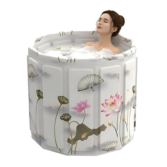 Portable Bathtub for Adult, Foldable Soaking Bathtub for Hot SPA&Ice Bath, Foldable Small Bathtub collapsible bathtub for Bathing, 6-layer Insulated portable tub,Space-Saving (Lotus, 27.5X26.6 IN)