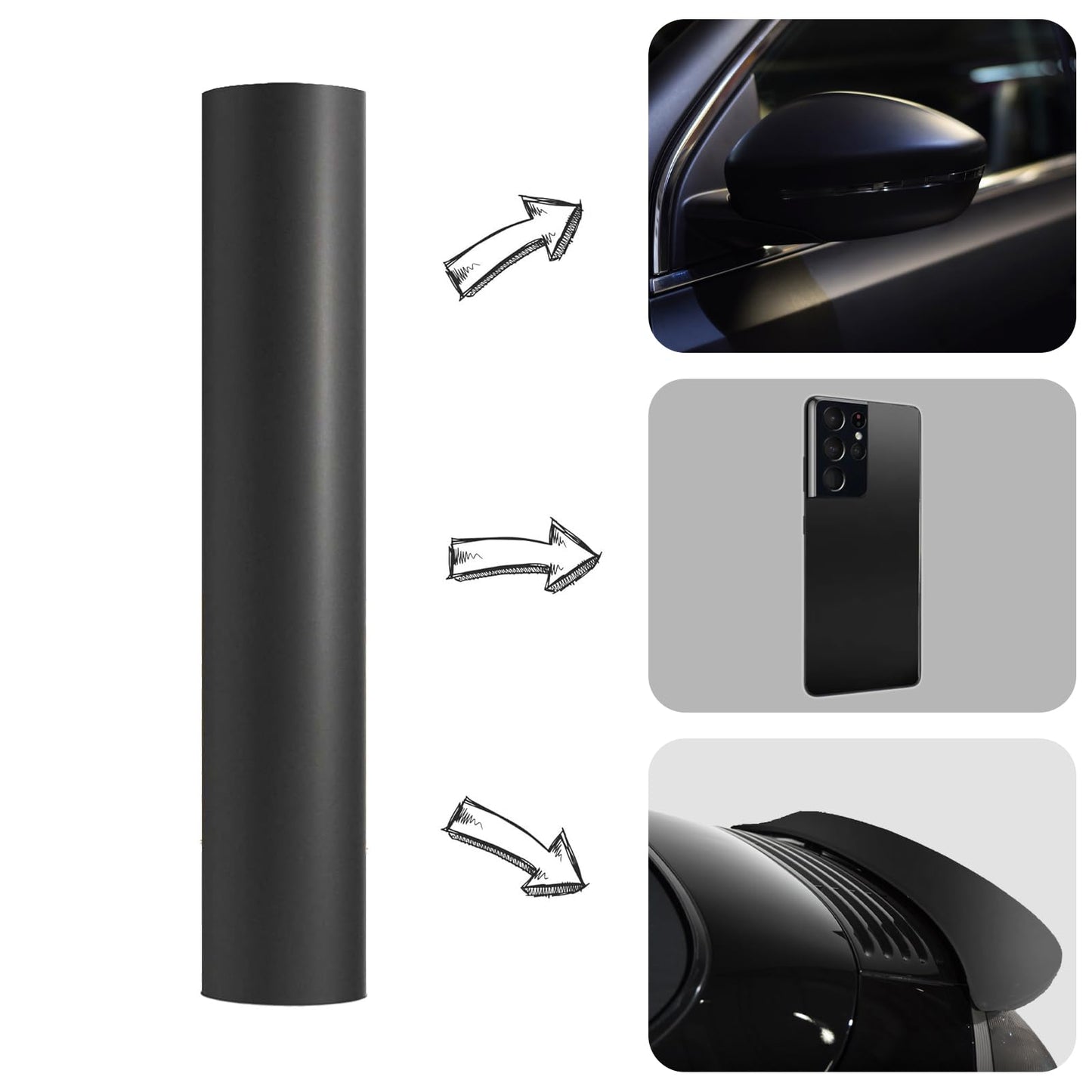 Heinaroman Car Wrap for Body Protection Scratch Resistance Air Release Technology 50 X 5FT Matte Black Automotive Vinyl Wrap