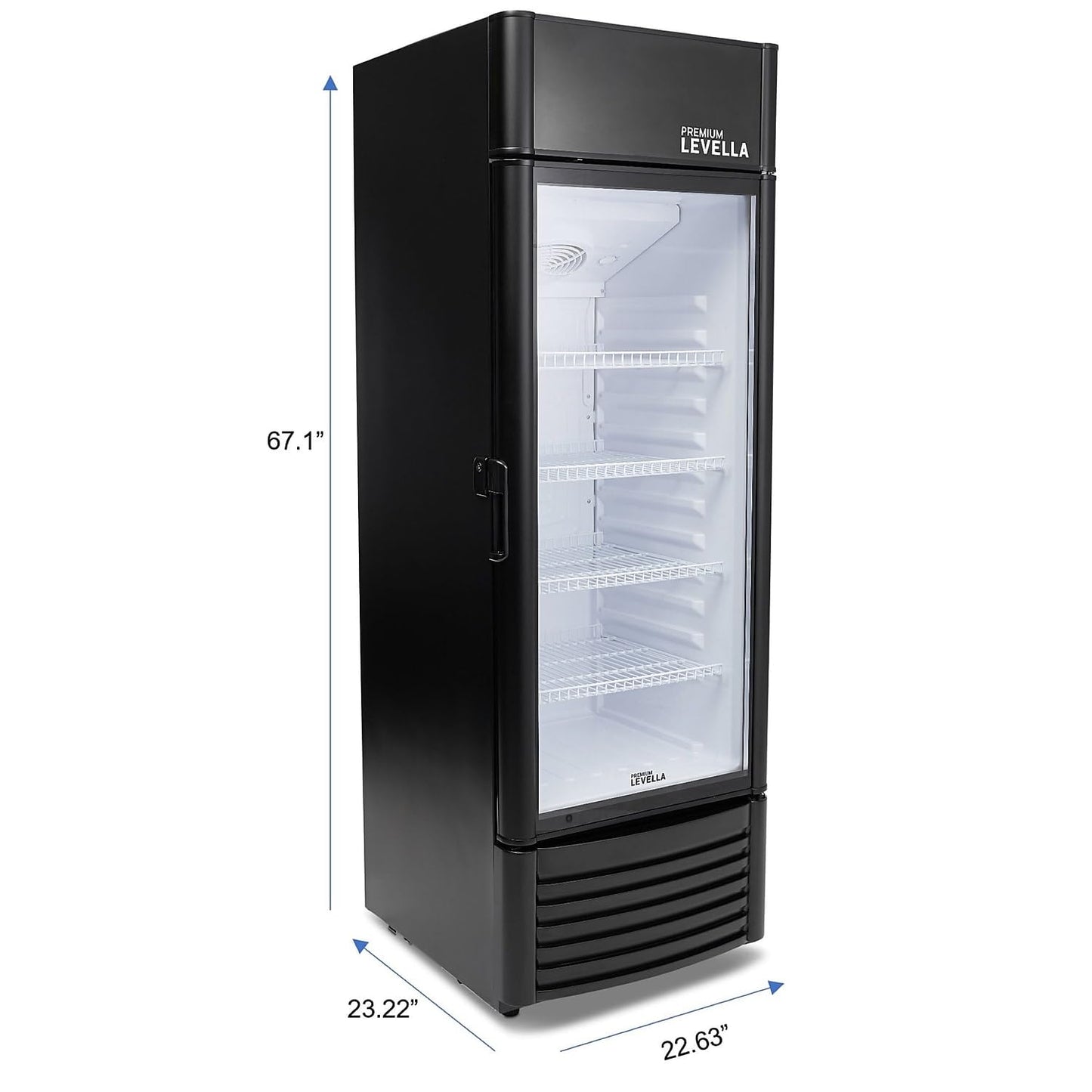 PremiumLevella PRF907DX Glass Door Display Refrigerator 9.0 cu ft Commercial Beverage Cooler Merchandiser With Customizable Lightbox - Black