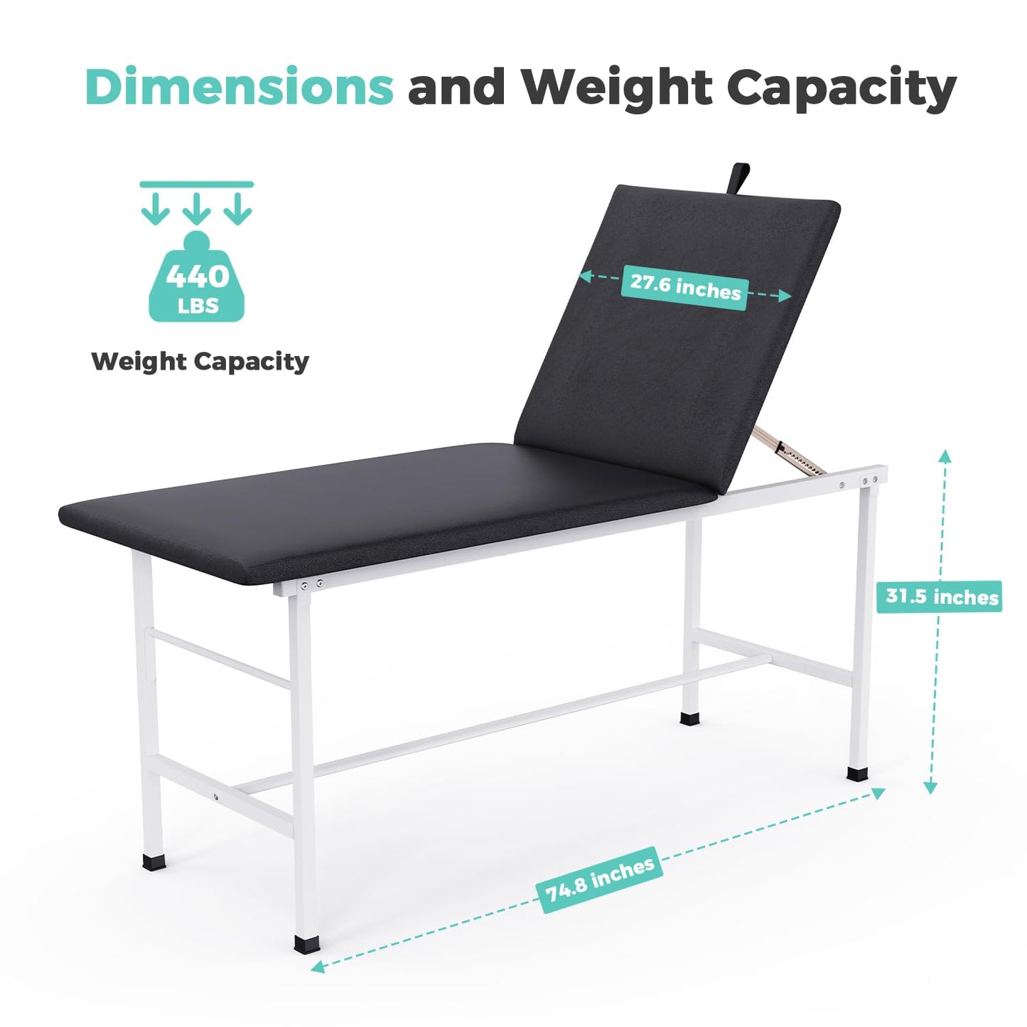 OLERN 27.6" Width Adjustable backrest Medical Exam Table & Bed with Paper Towel Holder, Message Treatment Table for Home Use, Clinic, Hospital, Chiropractic,Tattoo,Spa,440LBS