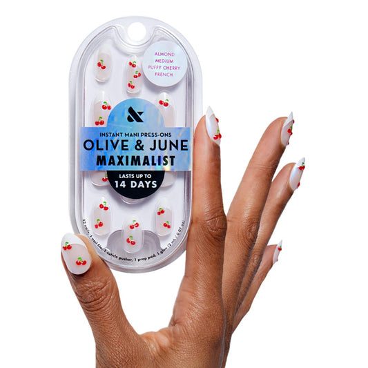 Olive & June Maximalist Instant Mani Press-On Nails (Glue) | 42 Fake Nails, 21 Sizes | Non-Toxic, Long-Lasting Big, Bold Gorgeous Realistic Look | Salon-Quality at Home | Medium, Almond | Sharp French