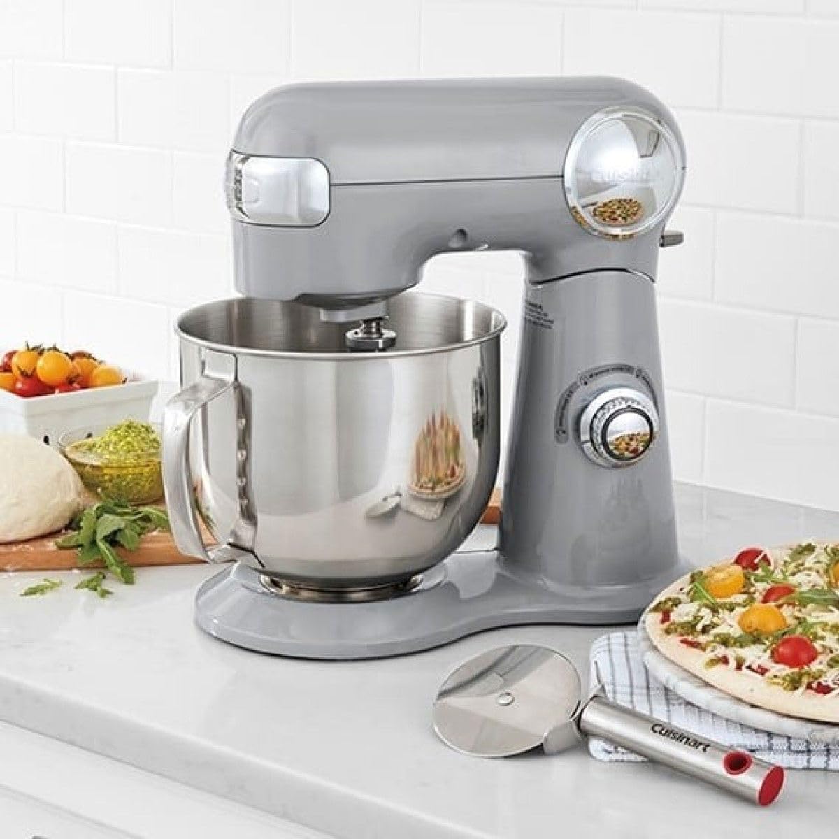 Cuisinart SM-50GR Precision Master 5.5-Quart 12-Speed Stand Mixer with Mixing Bowl, Chef's Whisk, Flat Mixing Paddle, Dough Hook, and Splash Guard with Pour Spout, Dove Gray