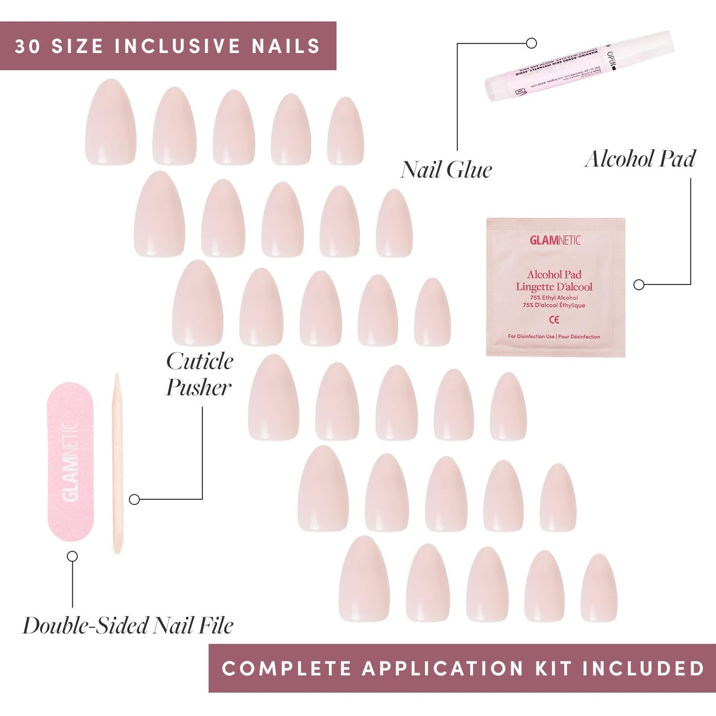Glamnetic Press-On Nails Bundle - Ballet Pink & Bark Brown | Opaque Light Blush Pink Short Almond False Nails | Dark Brown Short Round Fake Nails | Reusable, Salon-Quality Nail Kits