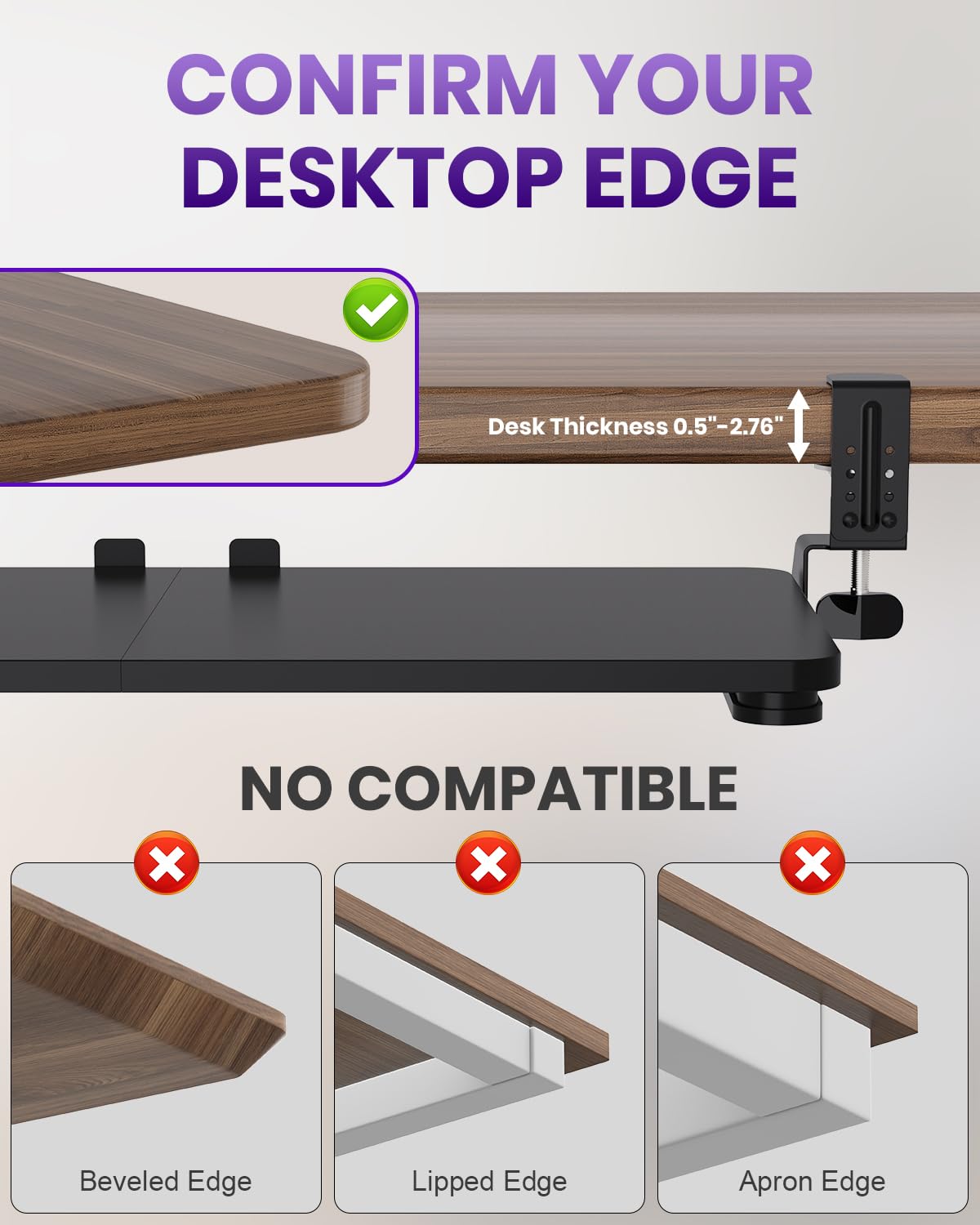Zontera Ergonomic Mouse & Keyboard Tray Under Desk, Pull Out with Adjustable C-clamp, 20 (25.9 Including Clamps) x 11.8 Inch Slide Out Computer Keyboard Drawer Mouse Tray for Typing, Black