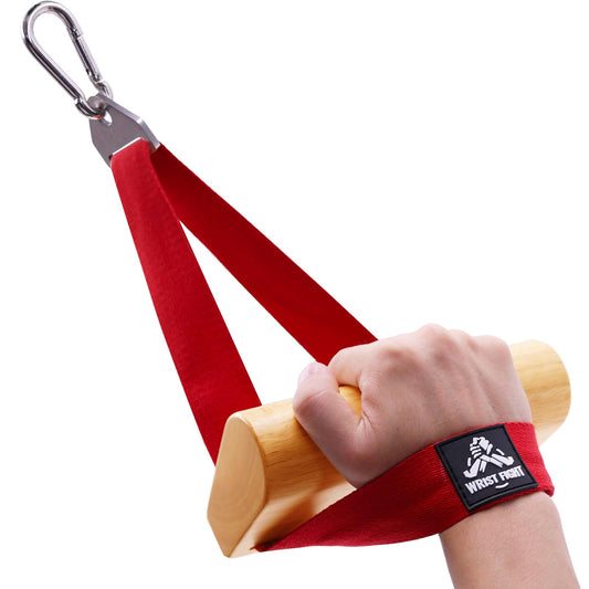 Arm Wrestling Training Handle with Ergonomic Wooden Grip – Wrist & Forearm Strength Trainer Cable Machine Handles, Pulldown Attachments (Red)