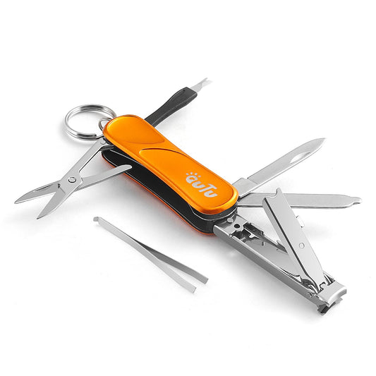 OUTU Keychain Nail Clippers Multitool, 7 in 1 EDC Utility Tool with Nail Clipper, Scissors, Gifts for Him Men Husband Dad Boyfriend (Orange)