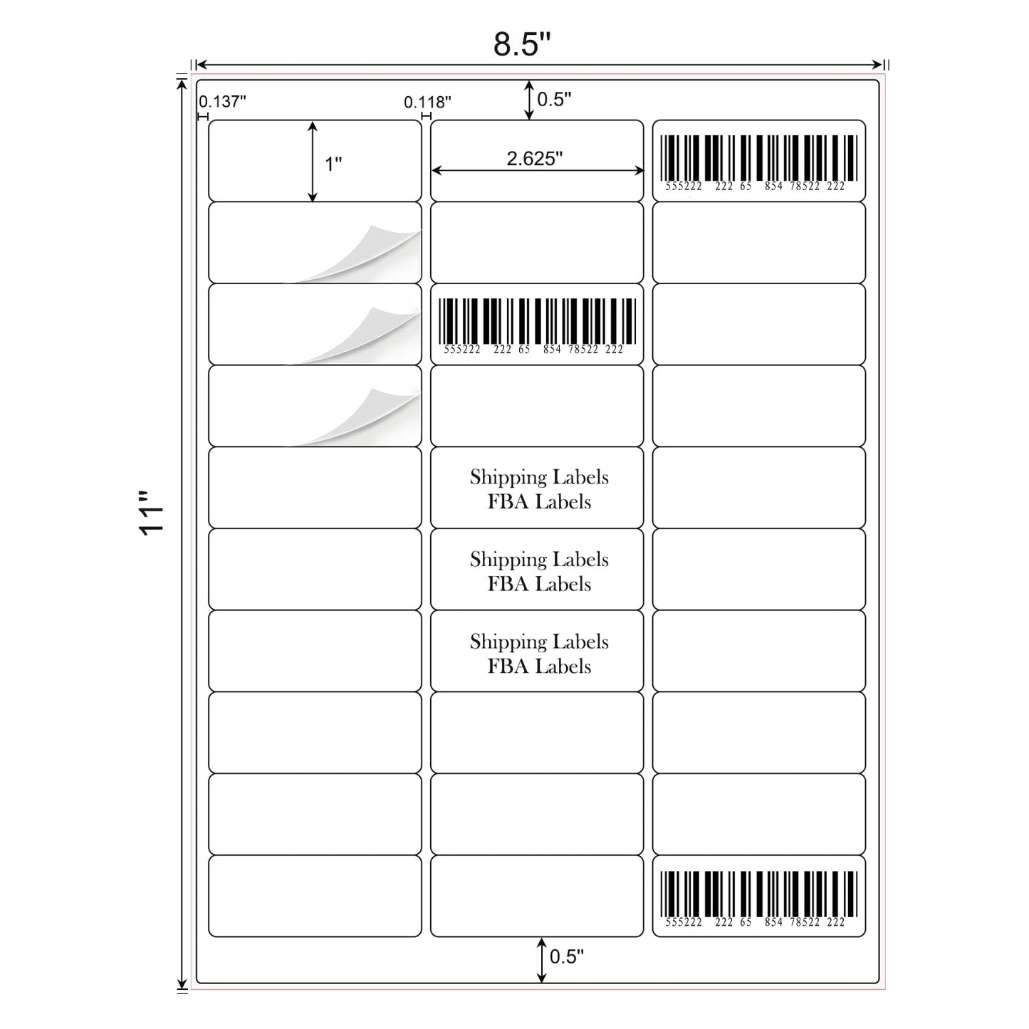 1" x 2-5/8" Address Labels 3000 Labels Sticker Paper for Laser/Ink Jet Printer mailing Labels 8.5"×11" White 30 per Sheet
