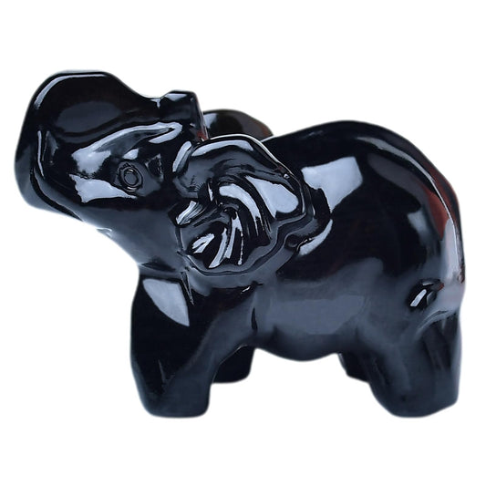 WUYOUSHI Obsidian Crystal Elephant Statue 2" Healing Crystal Handmade Figurine Lucky Guardian Pocket Statues Reiki Meditation Office Home Decoration Gift