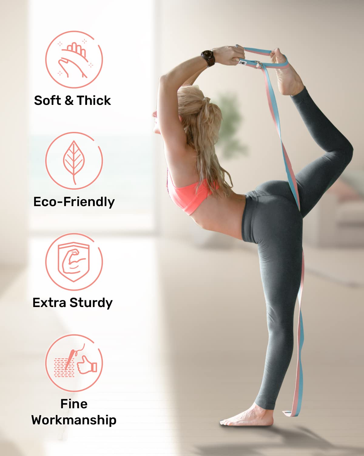 Tumaz Yoga Strap/Stretch Bands [15+ Colors, 6/8/10 Feet Options] with Extra Safe Adjustable D-Ring Buckle, Durable and Comfy Delicate Texture - Best for Daily Stretching, Physical Therapy, Fitness