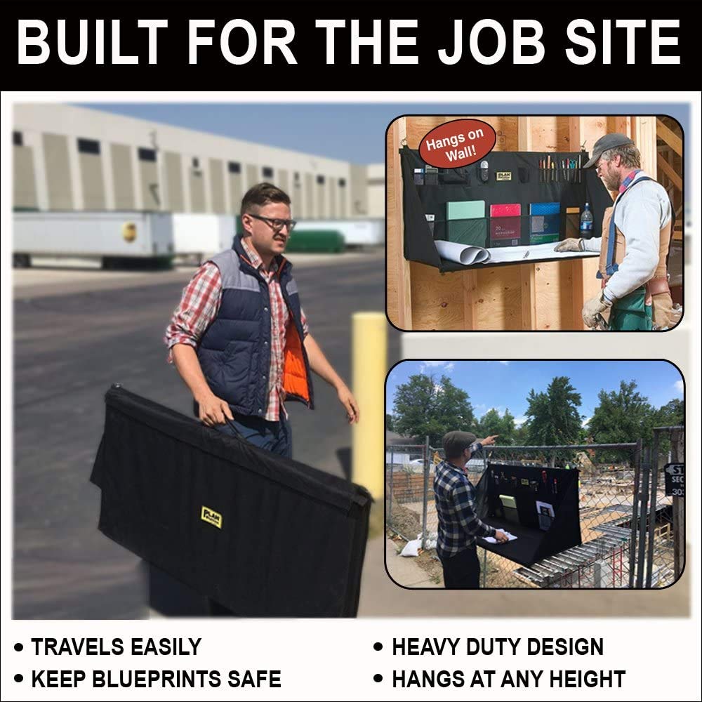 Plan Station PRO WS3800 Portable Standing Desk, Workbench, Station, Storage for Jobsite, Garage, Office, Shop, Hanging Work Surface, Black