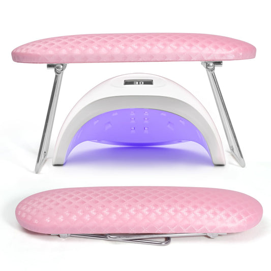 Krofaue Arm Rest for Nails Tech, Professional Microfiber Leather Nail Hand Rest Stand Arm Rest for Acrylic Nails Cushion Hand Holder with Non-slip - Nail Technician Use Must Have (Pink)