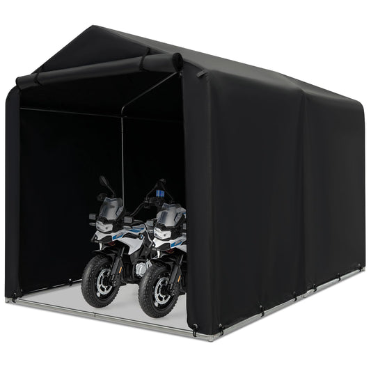 Goplus Portable Storage Shed, 7 x 5.2 x 5.4 Ft Heavy Duty Motorcycle Shed w/Roll-Up Zipper Door, Metal Frame, Waterproof Cover & Wind Rope, Outdoor Storage Tent Shelter for Bike, Garden Tools