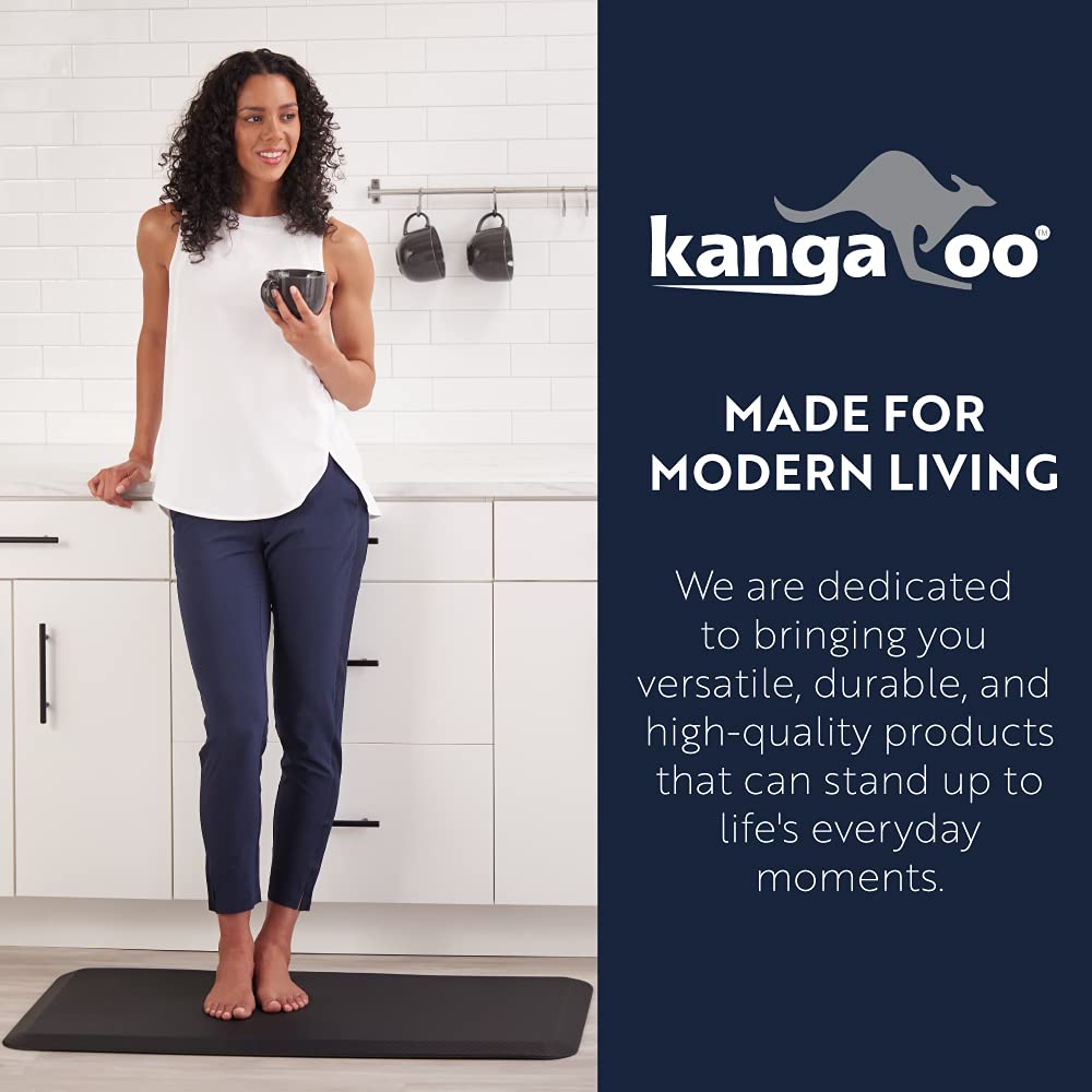 KANGAROO Thick Ergonomic Anti Fatigue Mats for Kitchen Floor, Cushioned Standing Office Desk Mat, Waterproof Scratch Resistant Topside, Supportive All Day Comfort Padded Foam Rugs, 17x24, Black