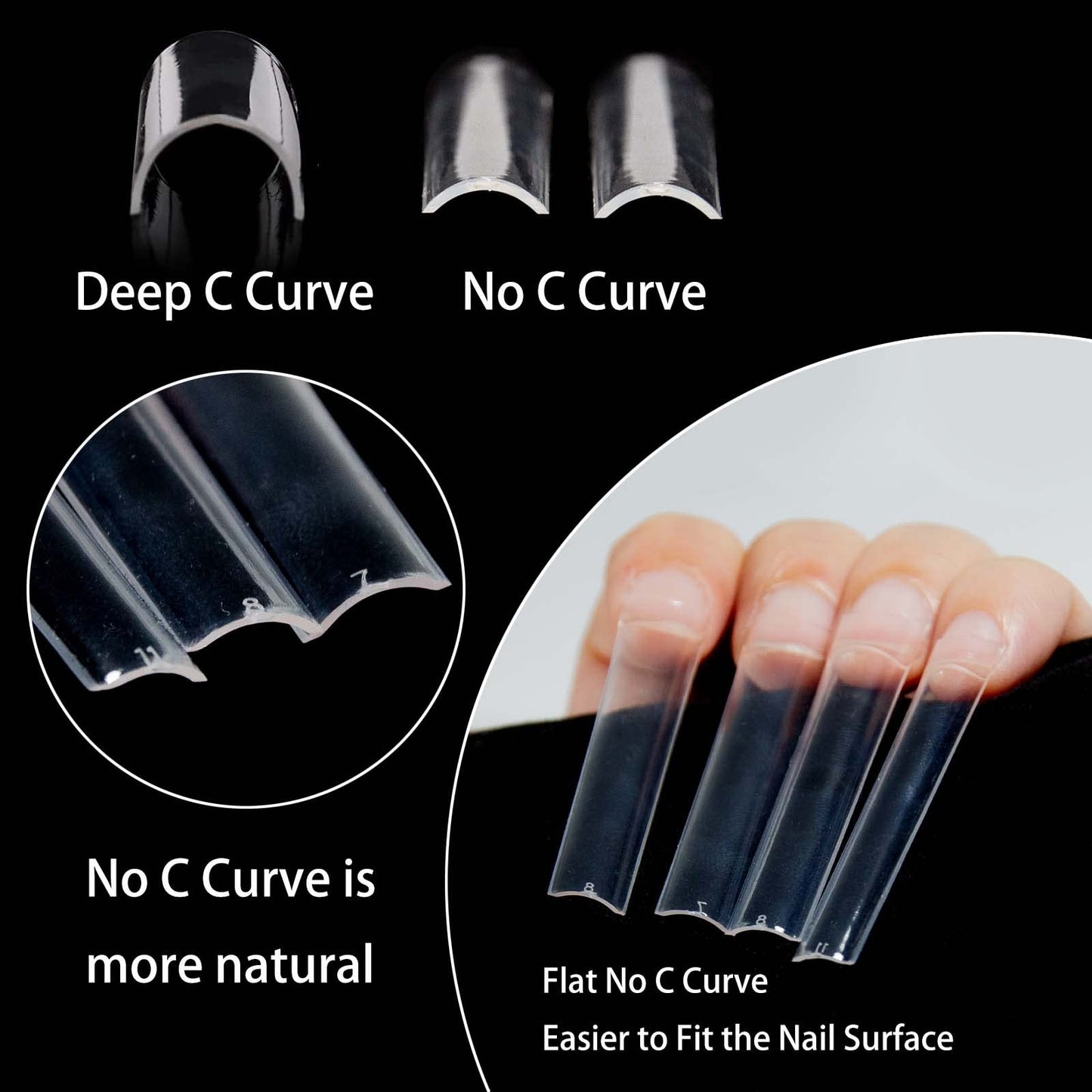 U-Shinein 504PCS XXXL Natural No C Curved Nail Tips, Half Cover Professional Fake Nails 12 Sizes, 3XL Square Straight Shape False Nail Tips, French Fake Nail Tips 2.2 Inch For Salon Home DIY